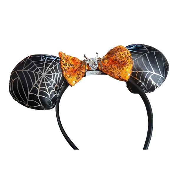 Disney Accessories - Rare Disney Minnie Mouse Ears Headband Spider Web Black Orange Halloween New